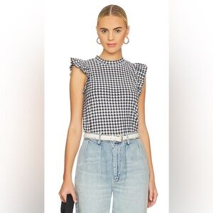 Nation LTD Paulette Ruffle Tank in Gingham Bluish Black White size small
